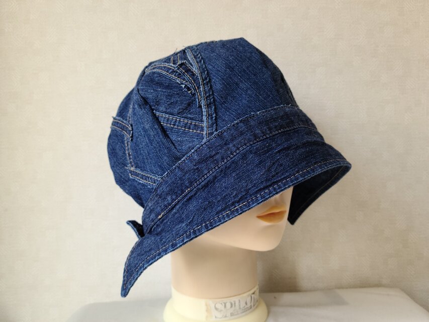 魅せる帽子☆限定1点!!デニムシャツのリメイククロッシュ