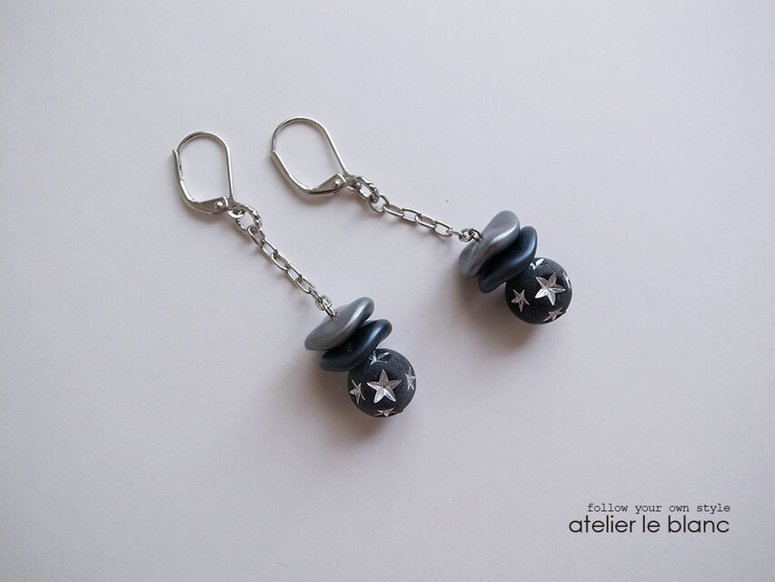 my petit galaxy #2 ～星柄ビーズのロックなピアス～