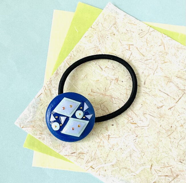 ヘアゴム　髪ゴム　合成皮革　フェイクレザー　ブルー１号　一点もの！　