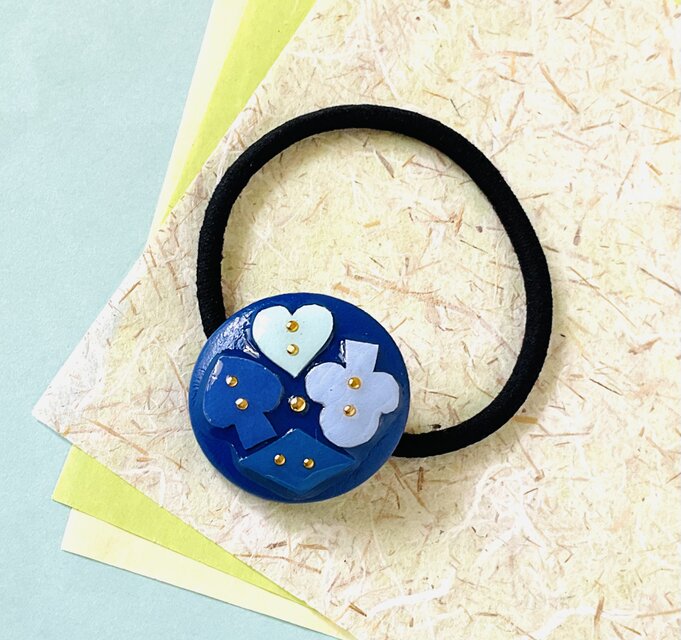 ヘアゴム　髪ゴム　合成皮革　フェイクレザー　ブルー２号　一点もの！　