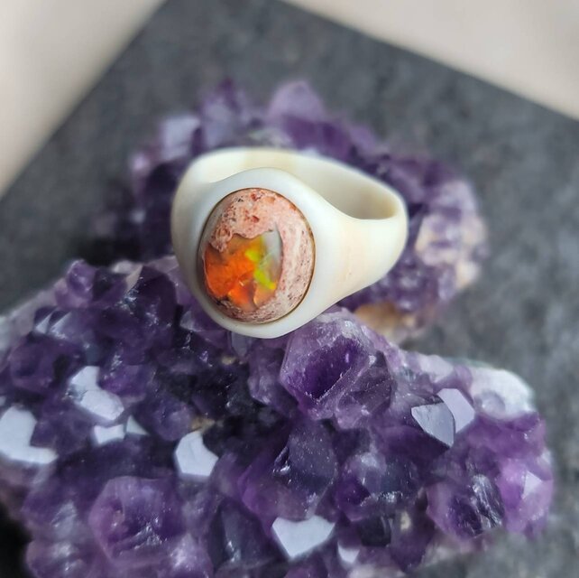 鹿の角 カンテラオパール リング約15.5～16号