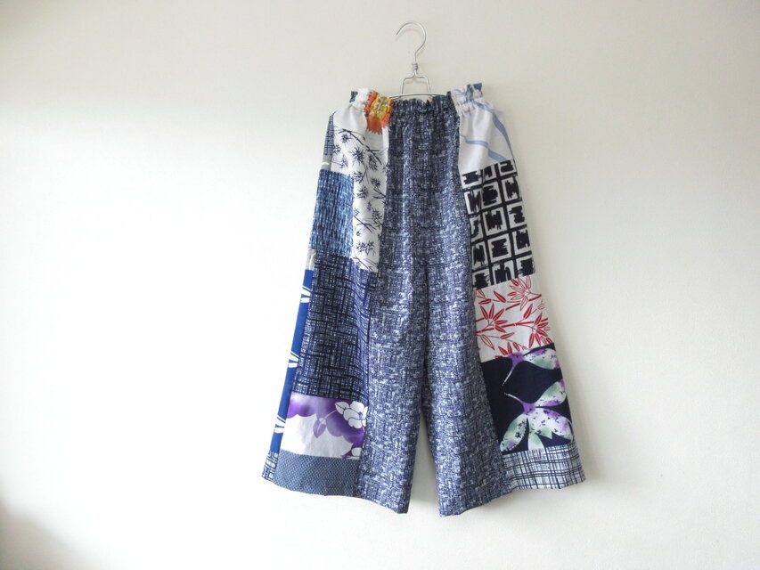 ☆浴衣ガウチョパンツ☆脇パッチワーク♪/31kg46