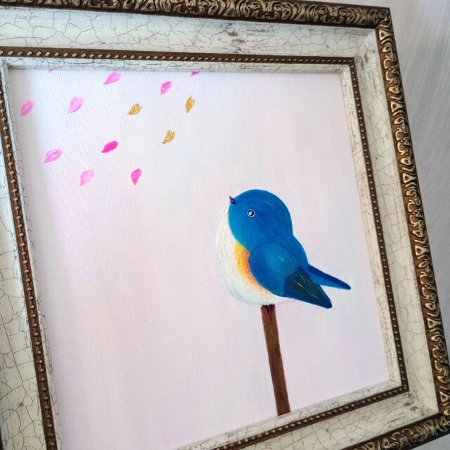 超美品！値下げ交渉あり。金箔を押した黄色い小鳥　アクリル画　絵画 絵画 アクリル画 小鳥の絵 色金箔入り #イナ工房 B-3 【公式通販】