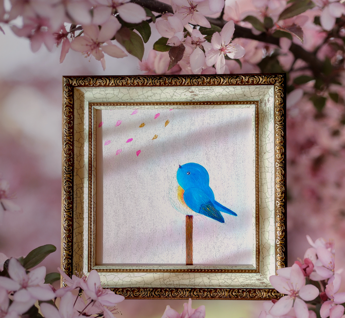 『blue bird』 純金箔の金継ぎアート  青い鳥