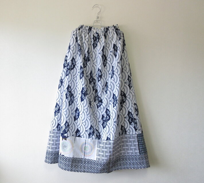 ☆浴衣ロングスカート☆パッチワーク＆ステッチ♪/32ys36
