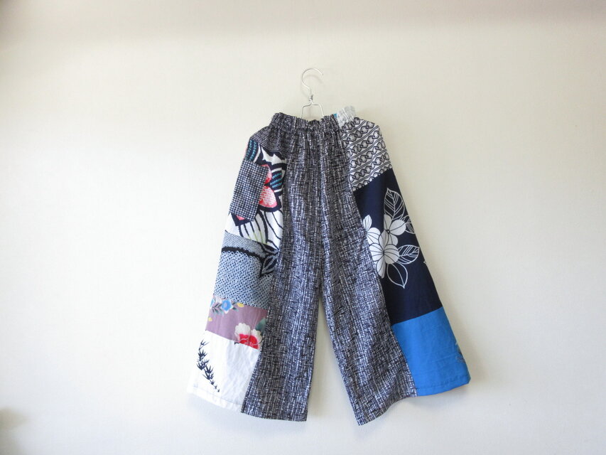 ☆浴衣ガウチョパンツ☆脇パッチワーク♪/31kg56