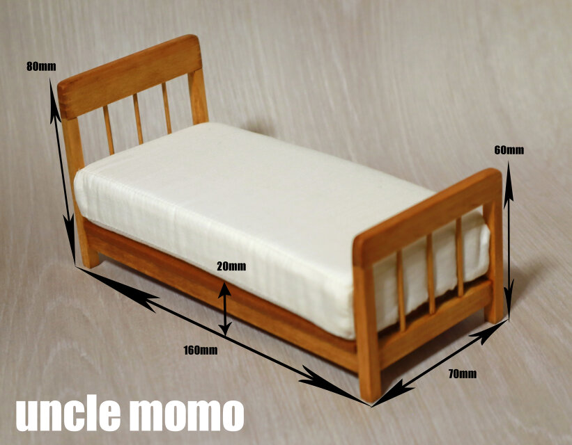 ドールベッド ドール用ベッド ダブル（色：チェスナット） 1/12ミニチュア家具