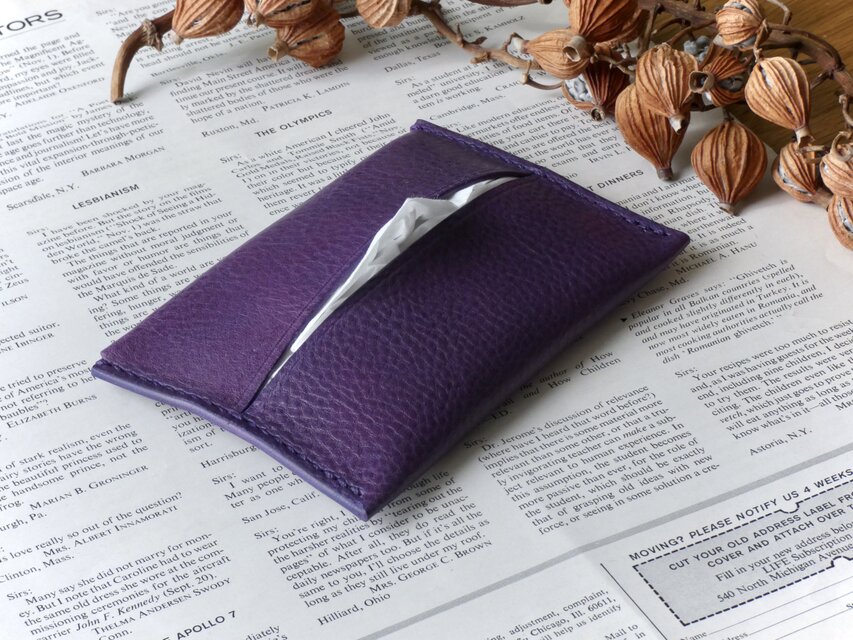 イタリア革のポケットティッシュケース/紫