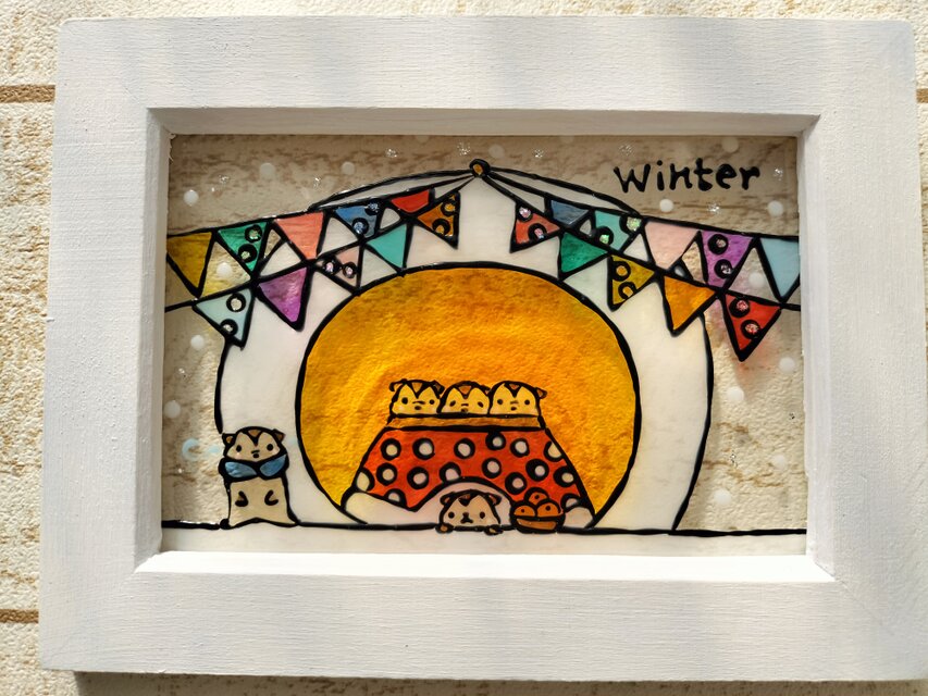 送料無料*ステンドグラス風*ハムスター･かまくら･冬･ハンドメイド♪