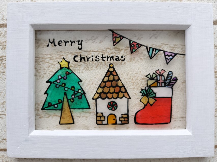 送料無料*ステンドグラス風*クリスマス･ツリー･･お菓子のおうち･ブーツハンドメイド♪