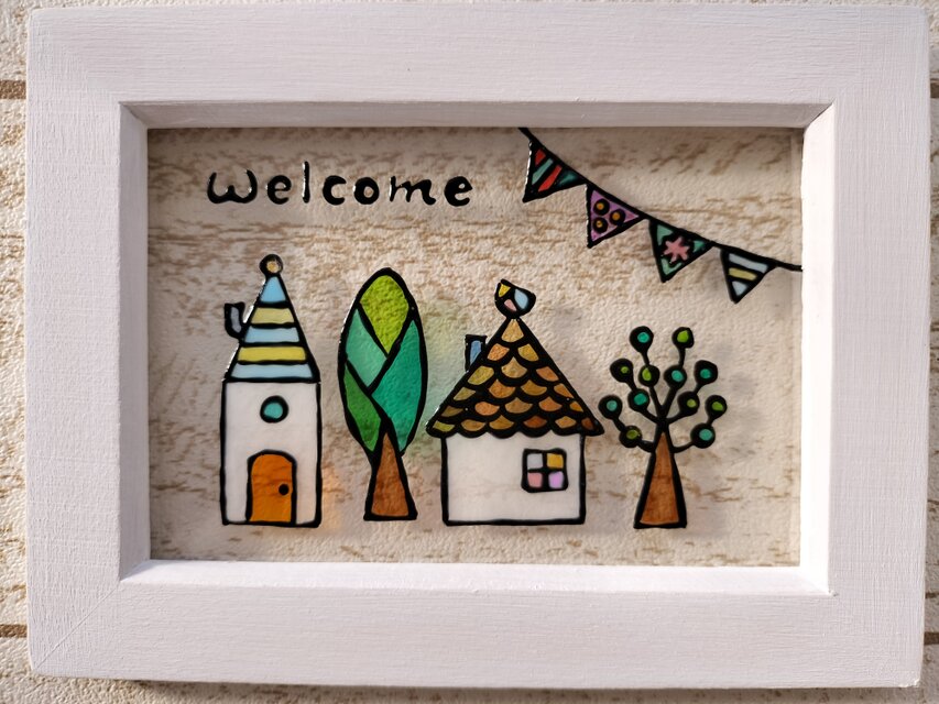 送料無料*ステンドグラス風*おうち･ウエルカム･ガーランド･ハンドメイド♪