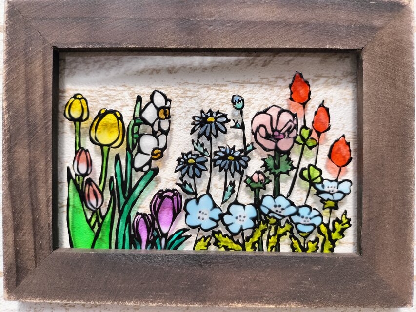 送料無料*ステンドグラス風*スプリングガーデン･ハンドメイド♪