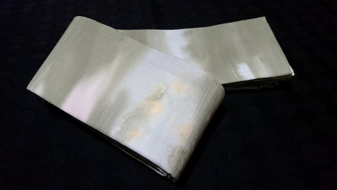 創作帯☆角帯 リバーシブルぼかしに葉っぱ模様 巾約11cm