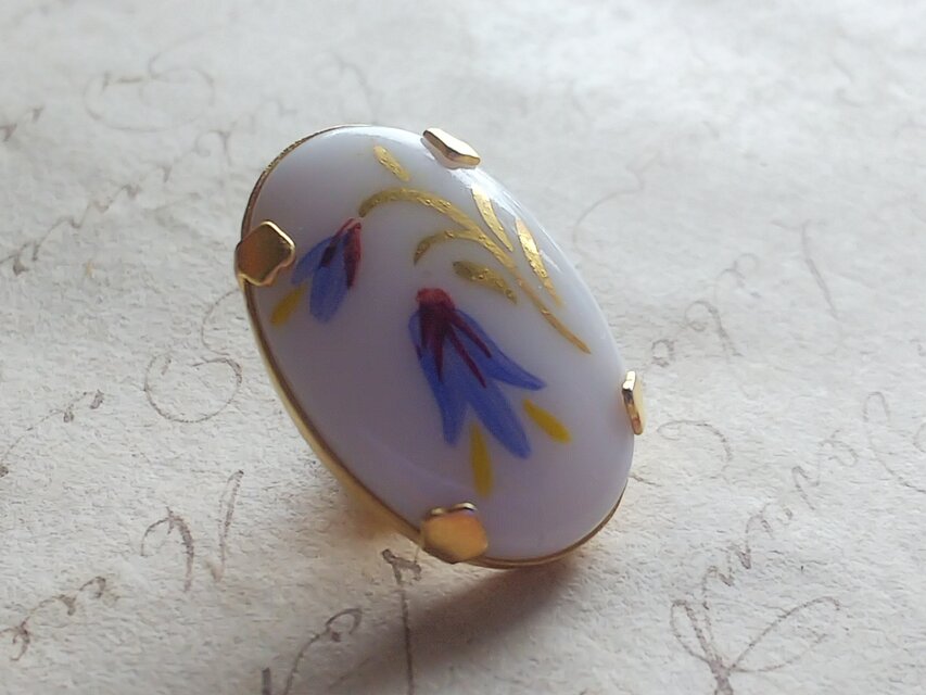 ヴィンテージ　チューリップのような可憐なお花（Blue&Yellow/Gold）ブローチ