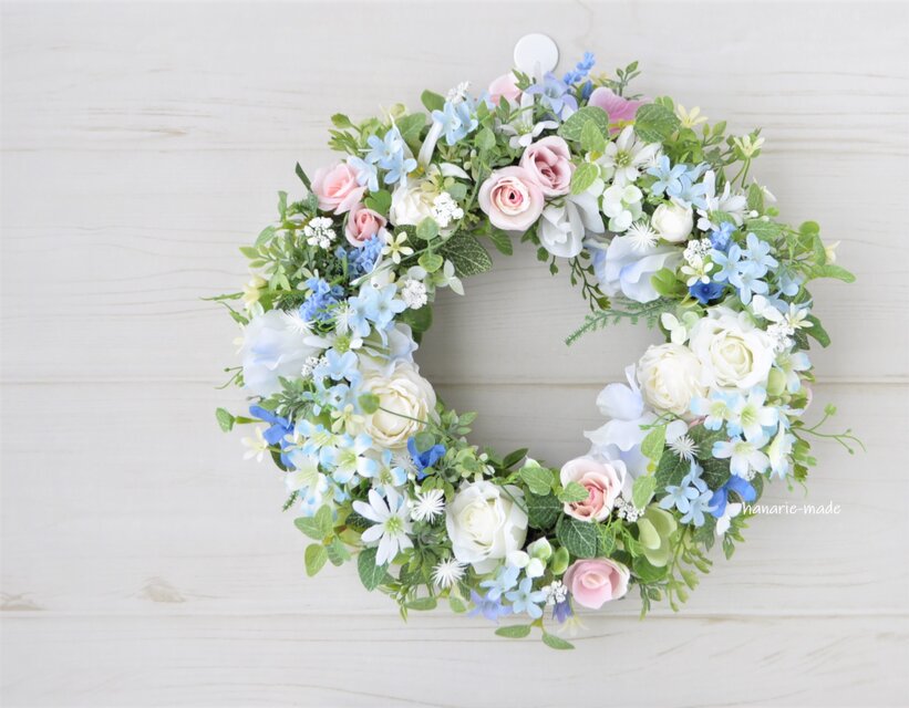 order hirok さま　order 1 ピンクのバラと小花　涼やかなリース