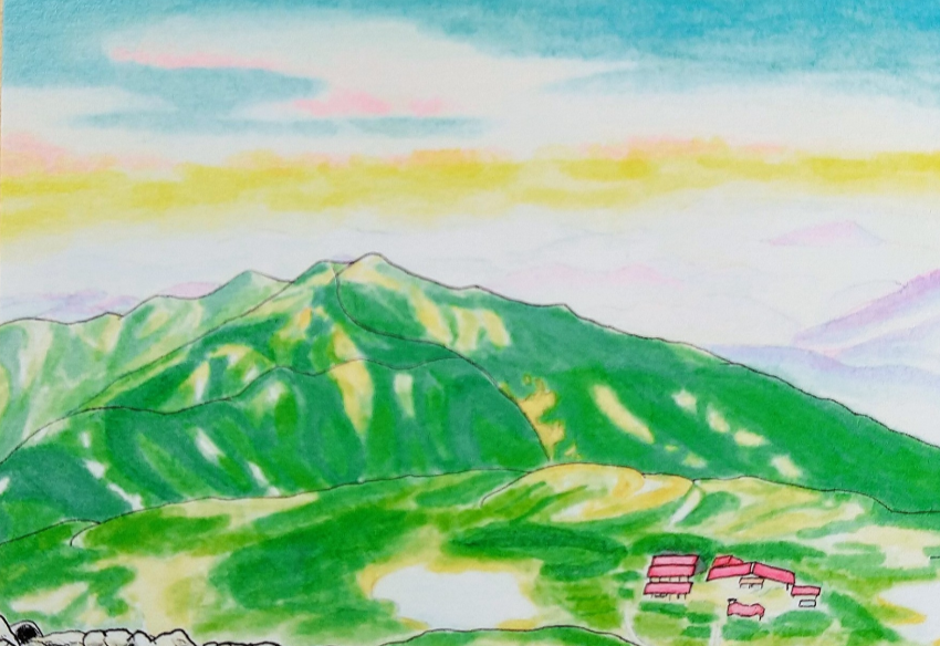 油絵 タイトル「赤い山」 オリジナル 原画 - 美術品