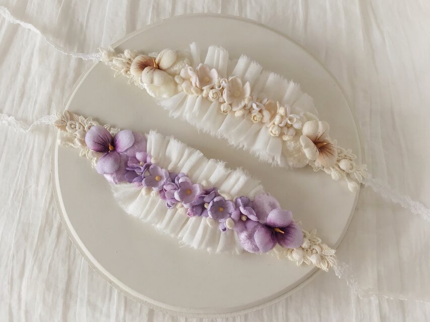 ドール用染め花のヘッドドレス（MLフリーアンティークホワイト