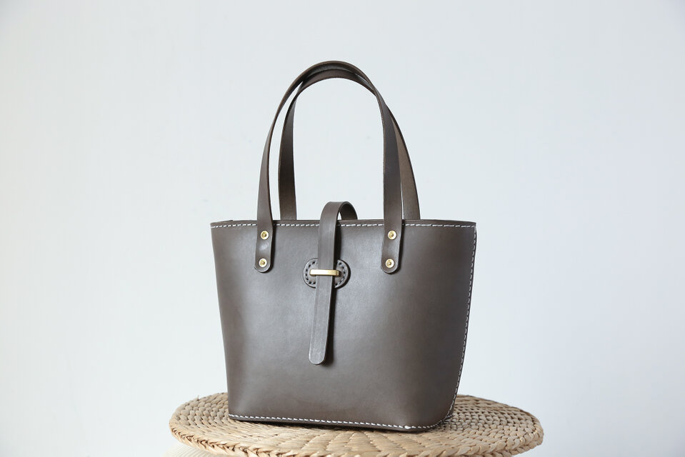 【切線派】ベルトのトートバッグファスナー レディースおでかけバッグ　総手縫い