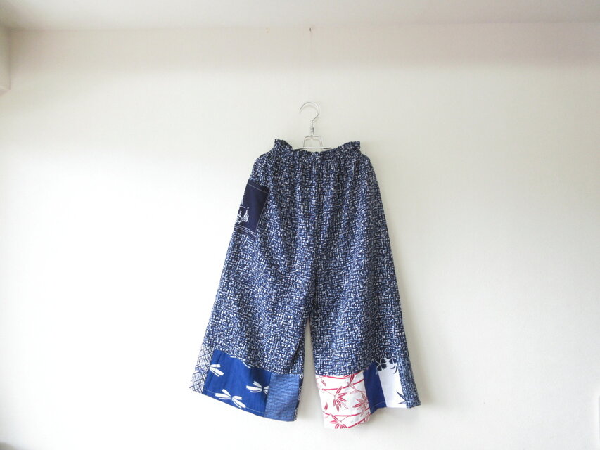 ☆浴衣ガウチョパンツ☆裾パッチワーク♪/31kg61