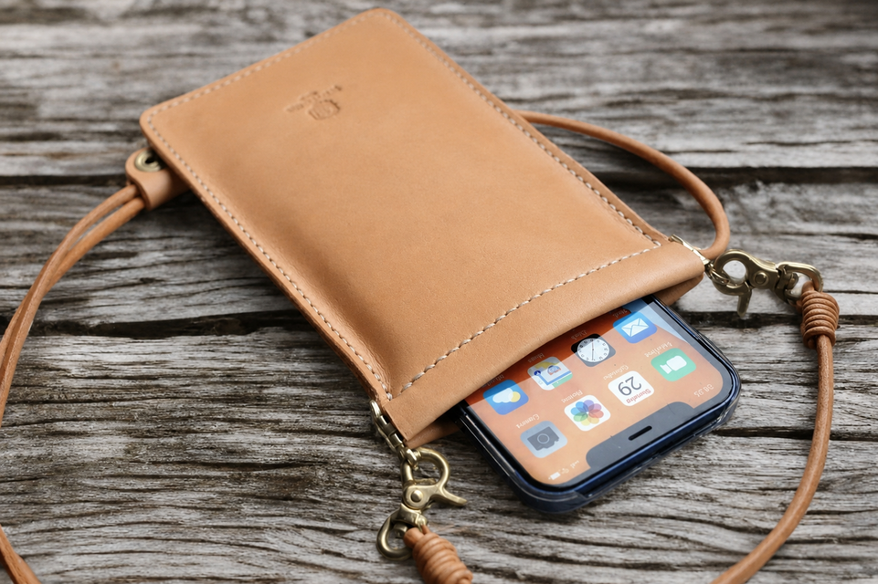 本革手縫いのスマホショルダー ポーチ iPhone android アイフォン