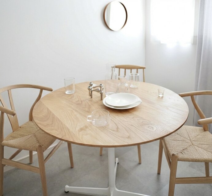 直径90cm/OAK無垢/丸テーブル/ラウンドテーブル/ダイニングテーブル/高さ指定/脚カラー選択/ホワイト/1本脚