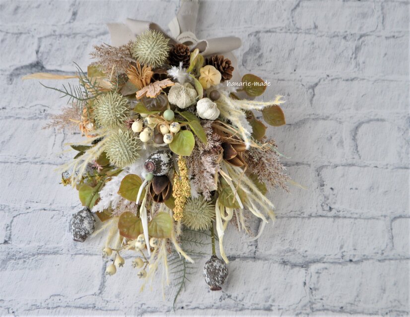 asw10　ユーカリナッツとアンバーバーム　スワッグ：木の実　パンパス　ナチュラルカラー　アースカラー　秋