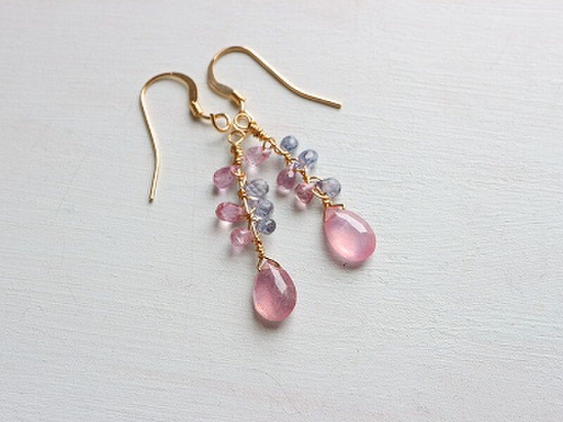 9月誕生石＊サファイア＊ジェムステム＊14kgfピアス＊no．619