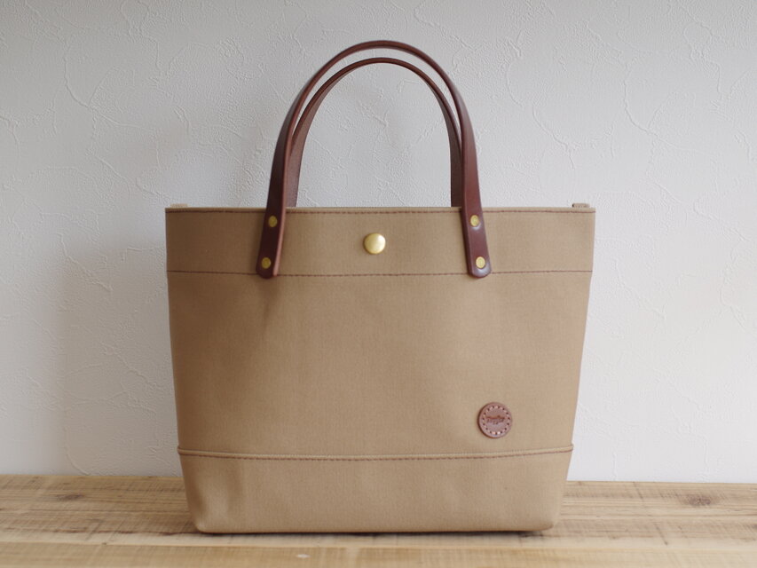レザーハンドル 帆布トートバッグ マッシュルーム
