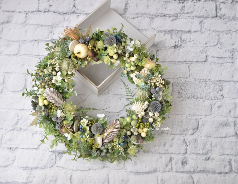 専用＊Halloween＊パンプキン＆オリーブ　シックナチュラル フェイクリース 専用＊Halloween＊パンプキン＆オリーブ シックナチュラル フェイク