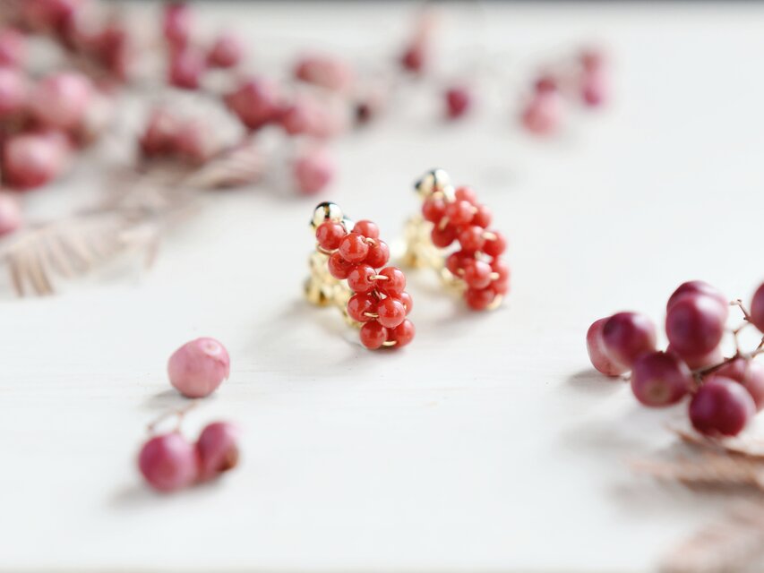 イヤリング】小さな 天然色の本赤珊瑚 | iichi 日々の暮らしを