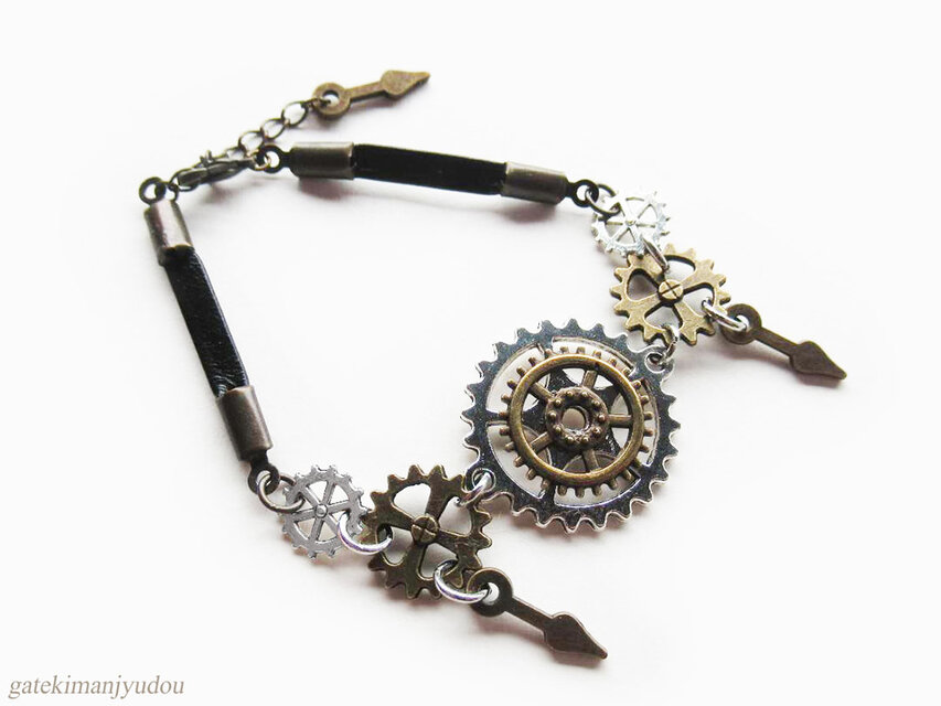 歯車のレザーブレスレット【長さ変更可】