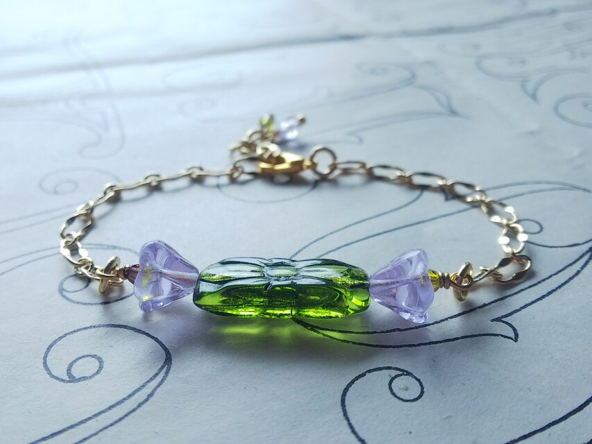 ヴィンテージ　Olive-Rectangle-flower／アレキサンドライトお花　ブレスレット