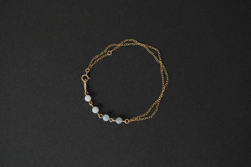 14kgfアクアマリン2連チェーンブレスレット