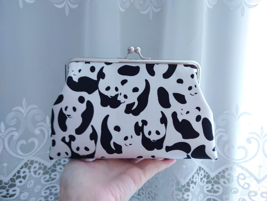 ◆【再販4】モノトーンパンダのスタイリッシュがま口*アニマル柄動物白黒