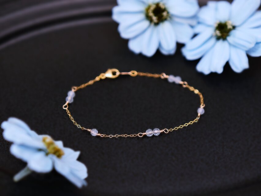 【14kgf ブレスレット】華奢 アクアマリン Ⅱ・3月誕生石　天然石