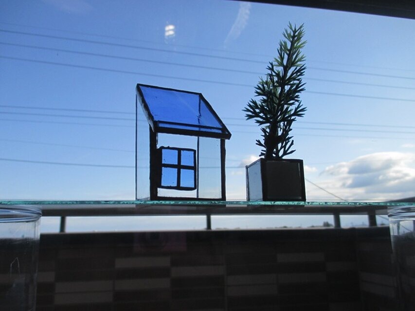 14 ガラスのおうち ｽﾃﾝﾄﾞｸﾞﾗｽ ブルー屋根の家 ミニハウス | iichi 日々