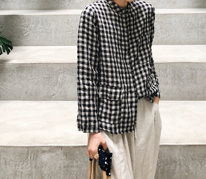 CONFECT チェック リネン100% 長袖シャツ 麻100% 3サイズ CONFECT チェック リネン100% 長袖シャツ 麻100% 3サイズ