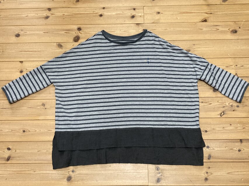 honakana ビッグボーダーカットソー チャコールグレー×グレー