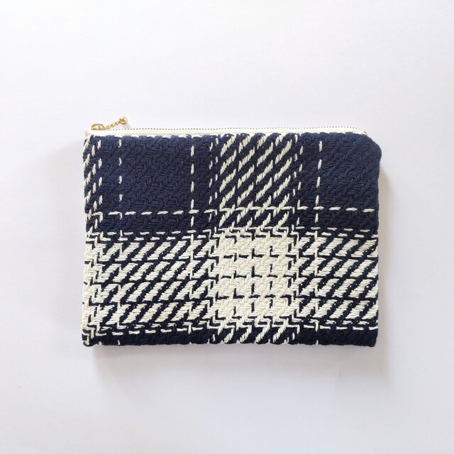 日用品店（布）綿織のポーチ   16cm×21cm ／ ネイビー×生成
