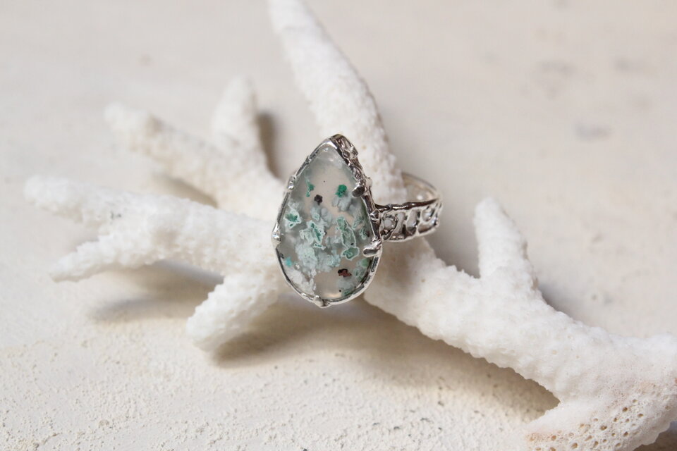 マラカイト クリソコラ インクォーツのリング/silver