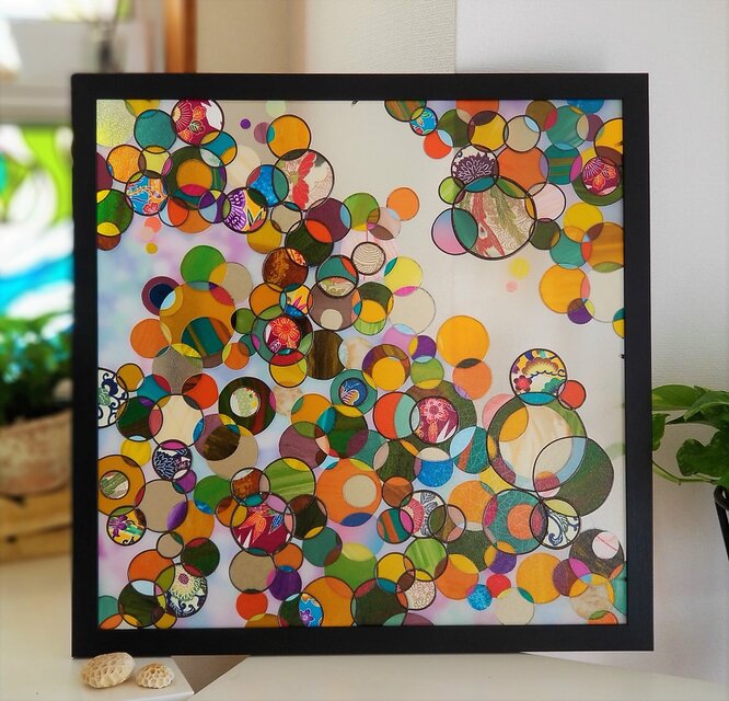 『ワンネスOneness』グラスアート＋和布 アートパネル