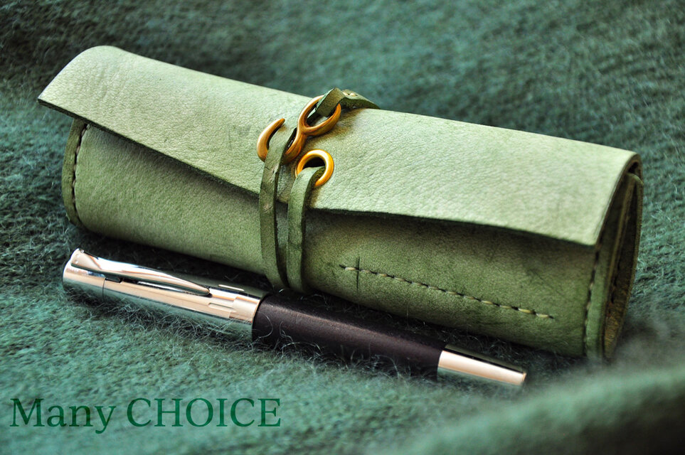 イタリアンバケッタレザー・アラスカ・ロールペンケース（グリーン）