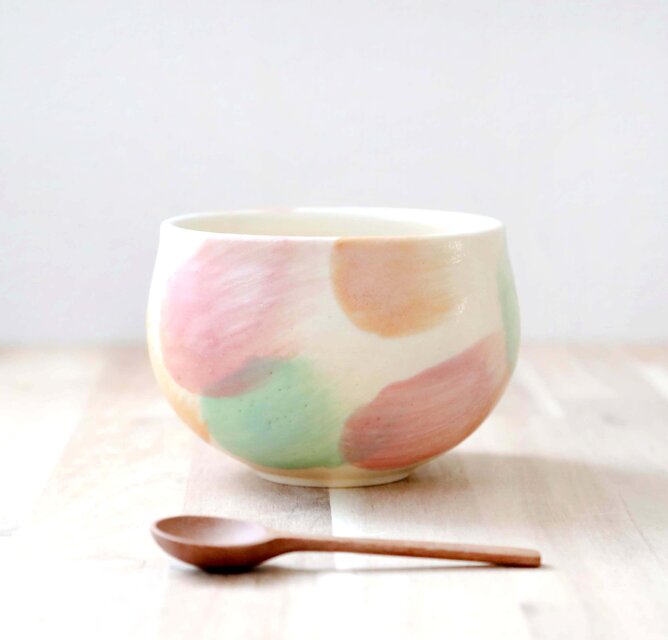 色化粧 刷毛目模様のボウル ＊ 春色 ＊ ２