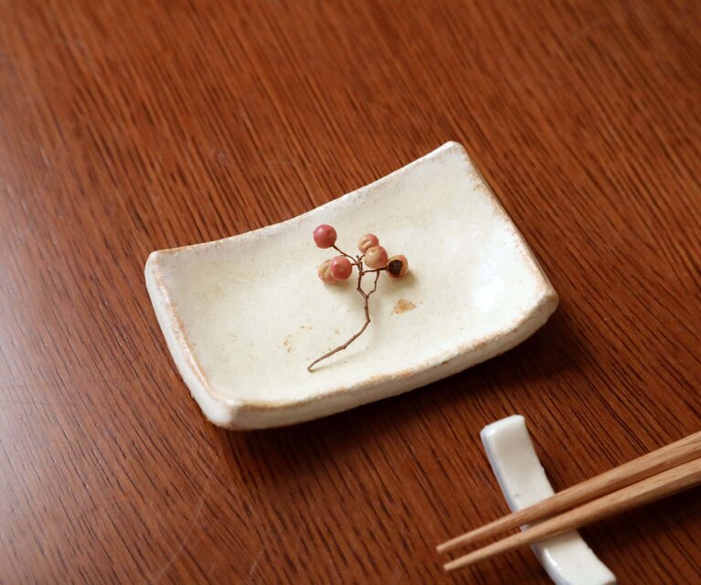 生成色の結晶釉 長方豆皿