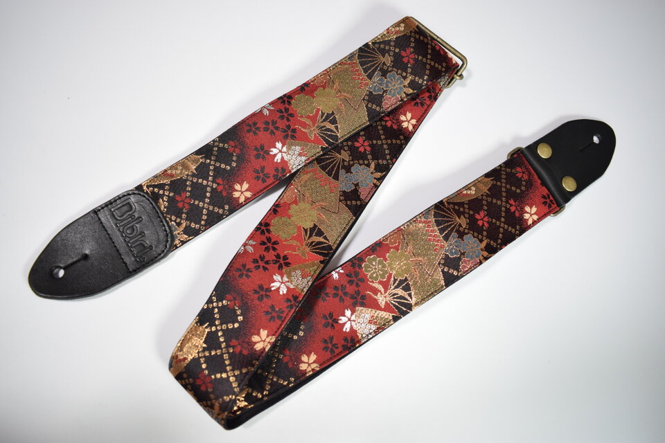 和柄 ギターストラップ 金襴 桜と扇 | Handmade Japanese Guitar Strap
