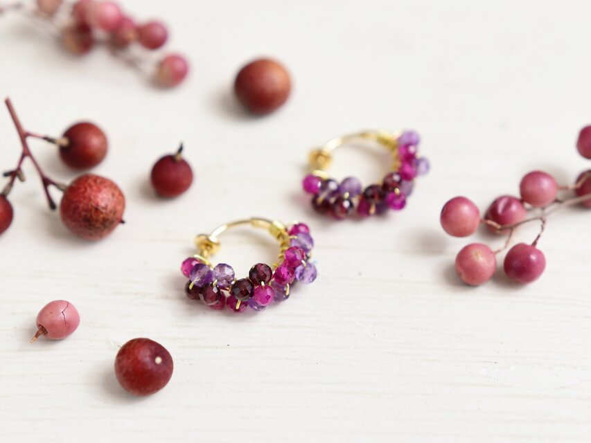 【イヤリング・小（最小／通常サイズに変更可能）】ミックスベリー レースフープ　フープイヤリング