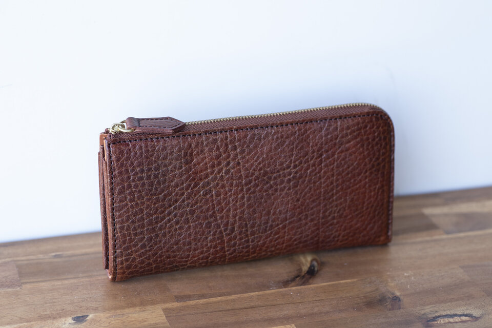 姫路産 アニリンレザー ヌメシュリンクレザー L字ファスナー長財布