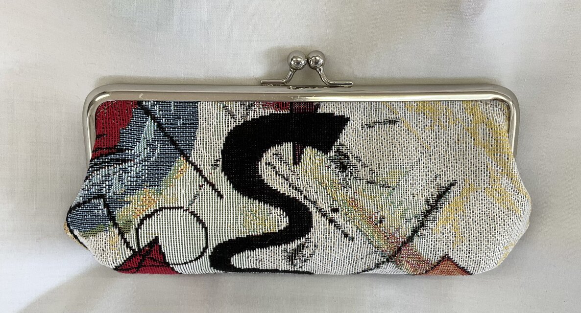 輸入生地　ジャガード　がま口メガネ、ペンケース　