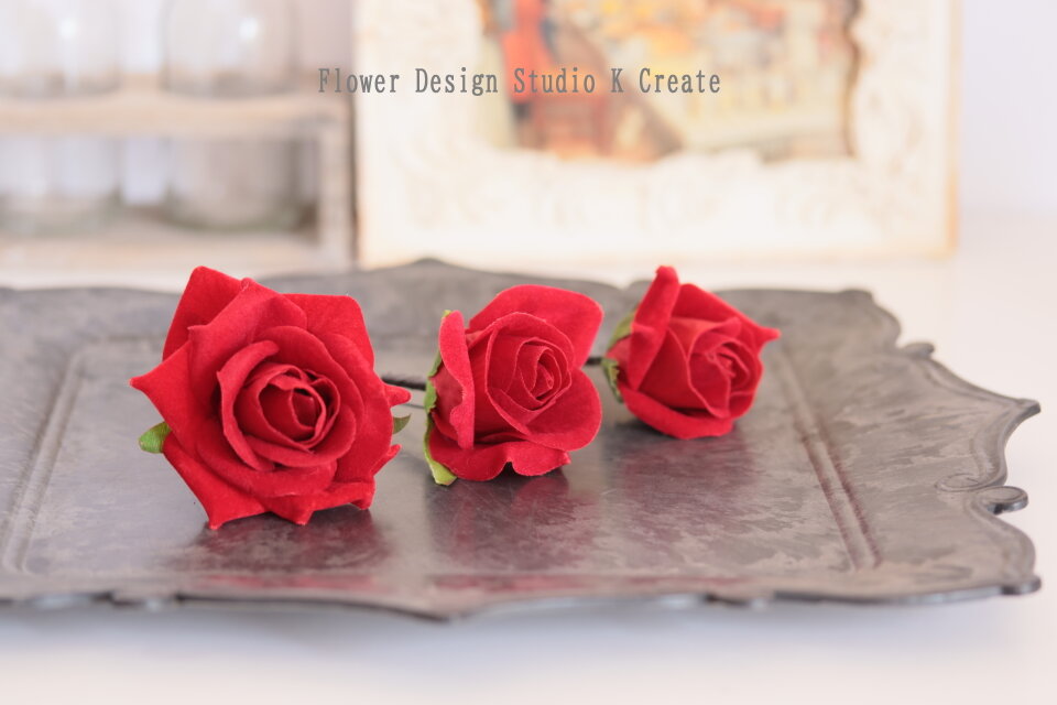 赤い薔薇とゴールドのカスミソウのヘッドドレス ウェディング