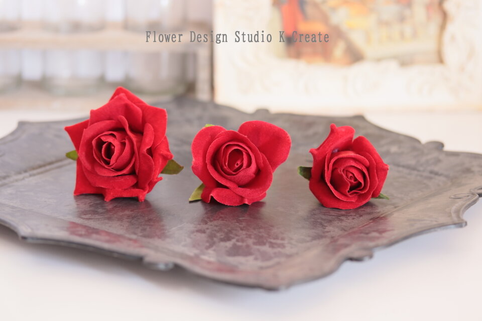 赤い薔薇とゴールドのカスミソウのヘッドドレス ウェディング